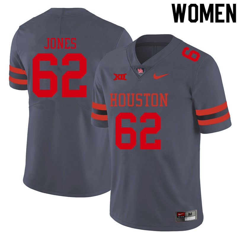 Women #62 Karson Jones Houston Cougars College Big 12 Conference Football Jerseys Sale-Gray